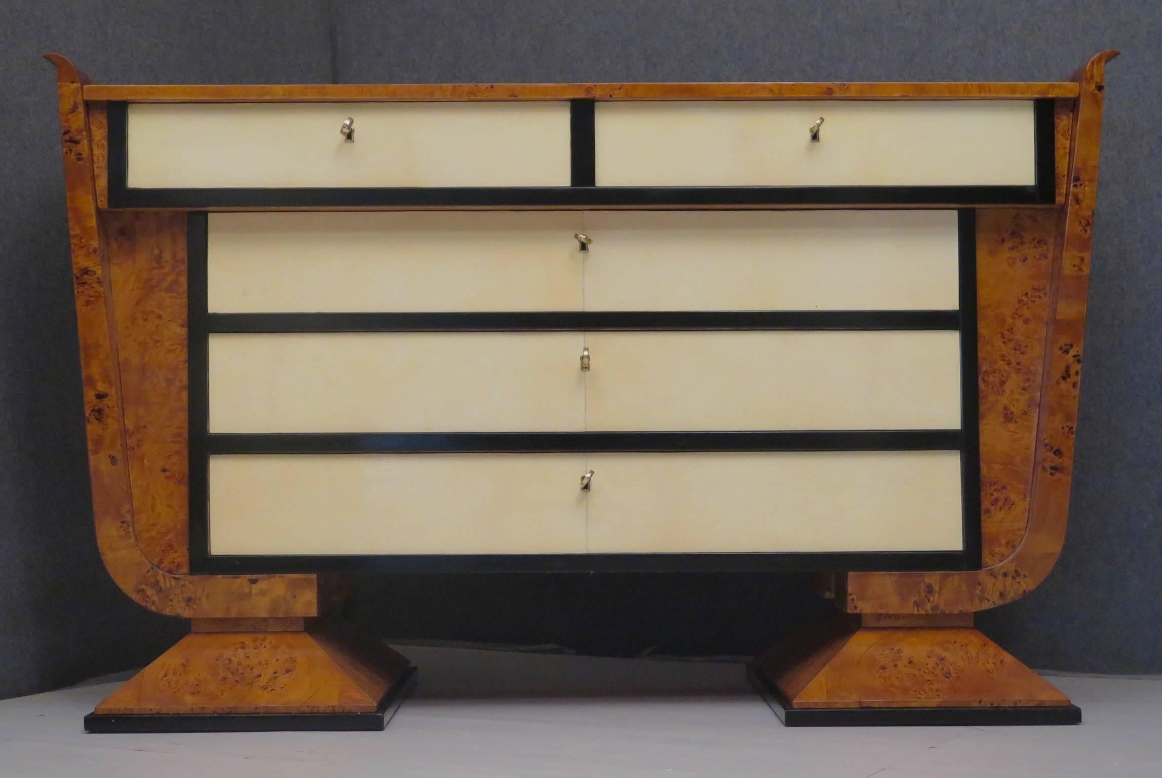 Early 20th Century 1920s Poplar Wood and Parchment Art Deco Italian Chest of Drawers