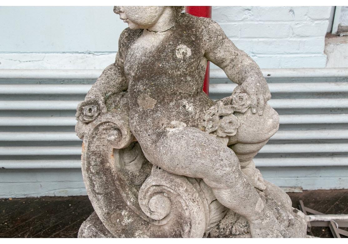 1920s Portland Cement Garden Sculptures of Putti Representing the Four Seasons In Good Condition In Bridgeport, CT