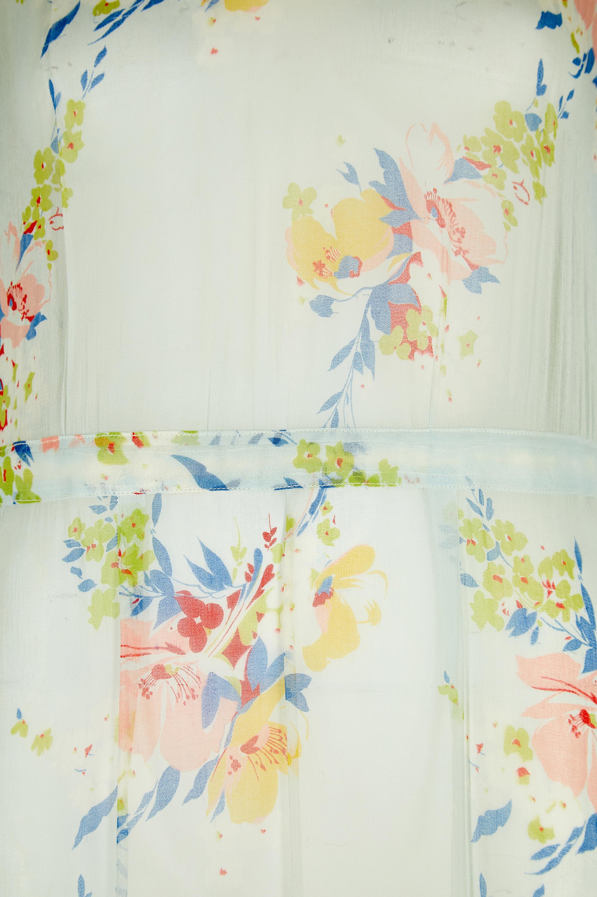 1920s Powder Blue Floral Georgette Tea Dress In Good Condition For Sale In London, GB