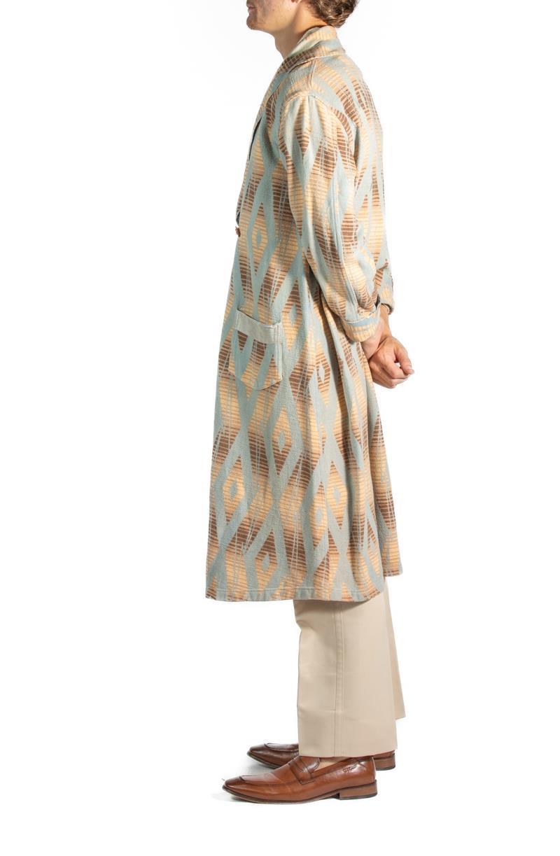 Men's 1920S Powdered Blue & Beige Wool/Cotton Mens Robe For Sale