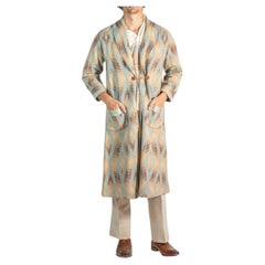Antique 1920S Powdered Blue & Beige Wool/Cotton Mens Robe