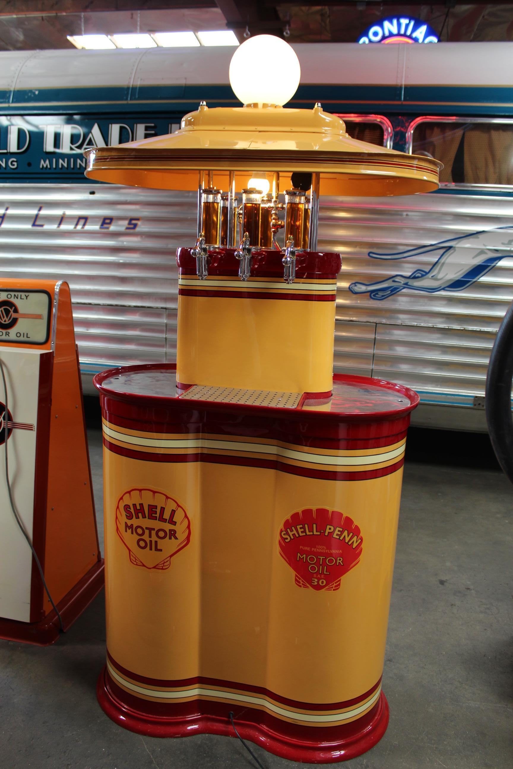 1920s Premier oil fountain model 62 island oil dispenser. Very rare and hard to find piece. This was originally located in Nevada in an old abandoned building. The gentleman who found it went to the local post office to find the owner of the