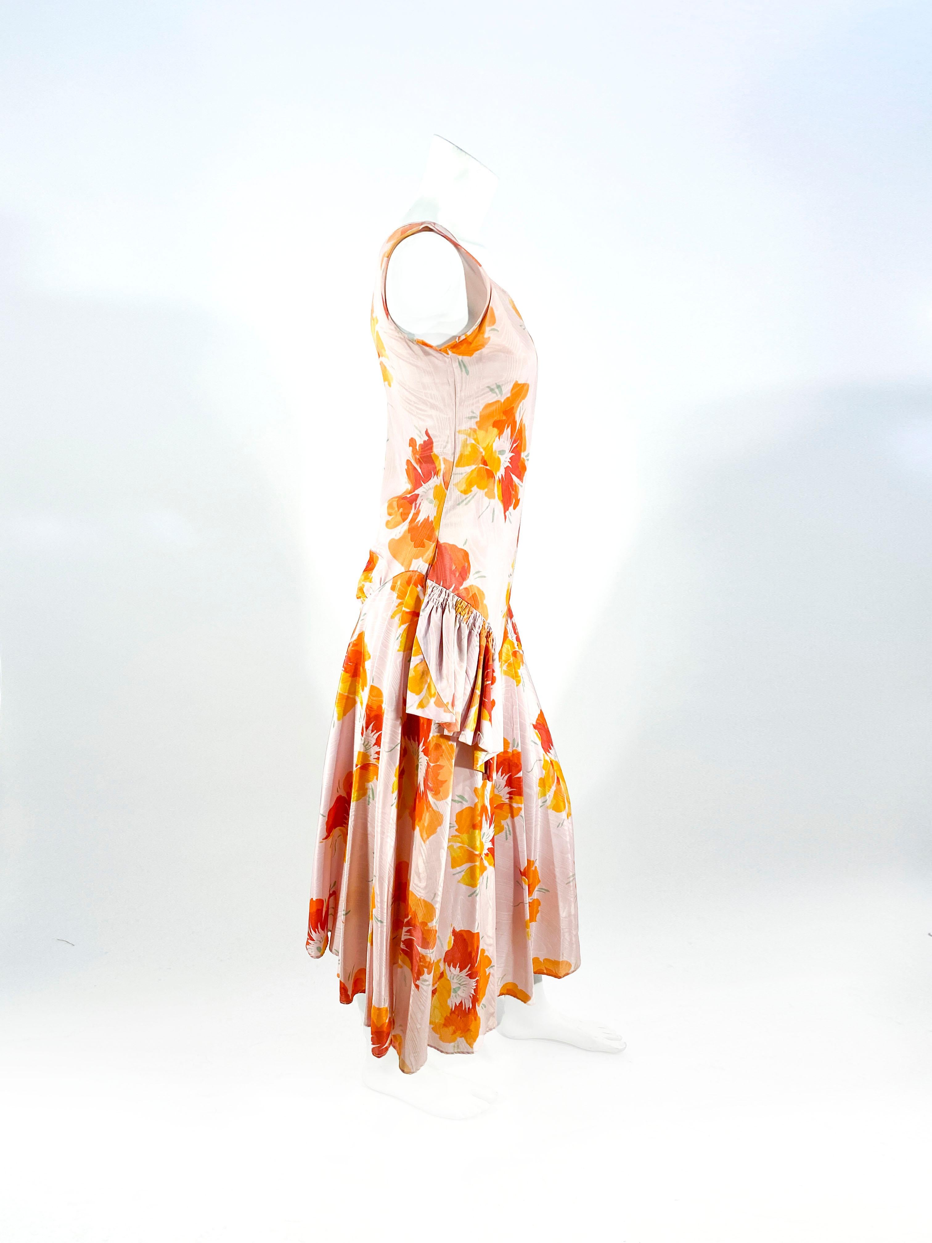 1920s Printed Moiré Rose Dress In Good Condition For Sale In San Francisco, CA