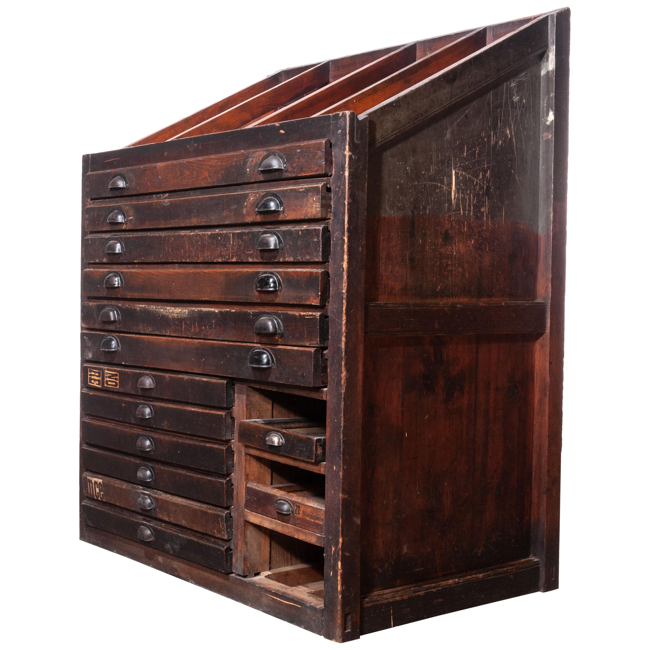 1920s Printers / Drawer Unit with Complete Original Letterpress
