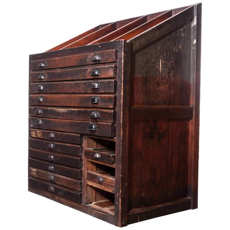1920s Printers Cabinet Drawer Unit With Complete Original