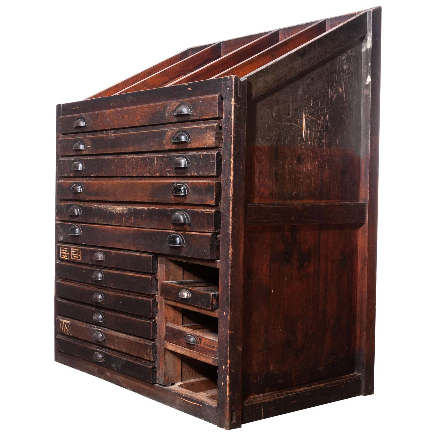 1920s Printers Cabinet / Drawer Unit with Complete Original Letterpress ...