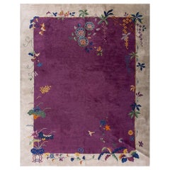 1920s Purple Floral Vase Modern Antique Chinese Knotted Art Deco Room Size Rug
