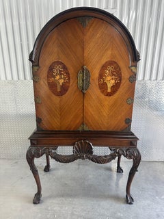 1920s Queen Anne Style Arch Bookcase Bar Brass Details Cabinet