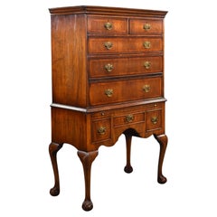 1920s Queen Anne Style Inlaid and crossbanded walnut chest on stand