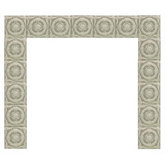 1920s Raised Mint Green and White Floral Fireplace 17-Piece Tile Surround Set