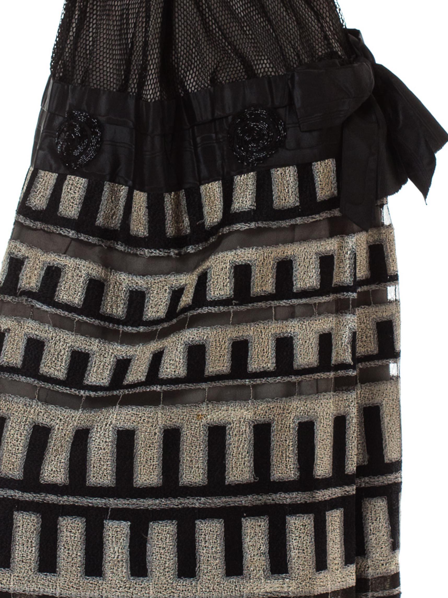 1920S Black Silk Net Art Deco Embroidered Drop Waist Dress In Excellent Condition In New York, NY