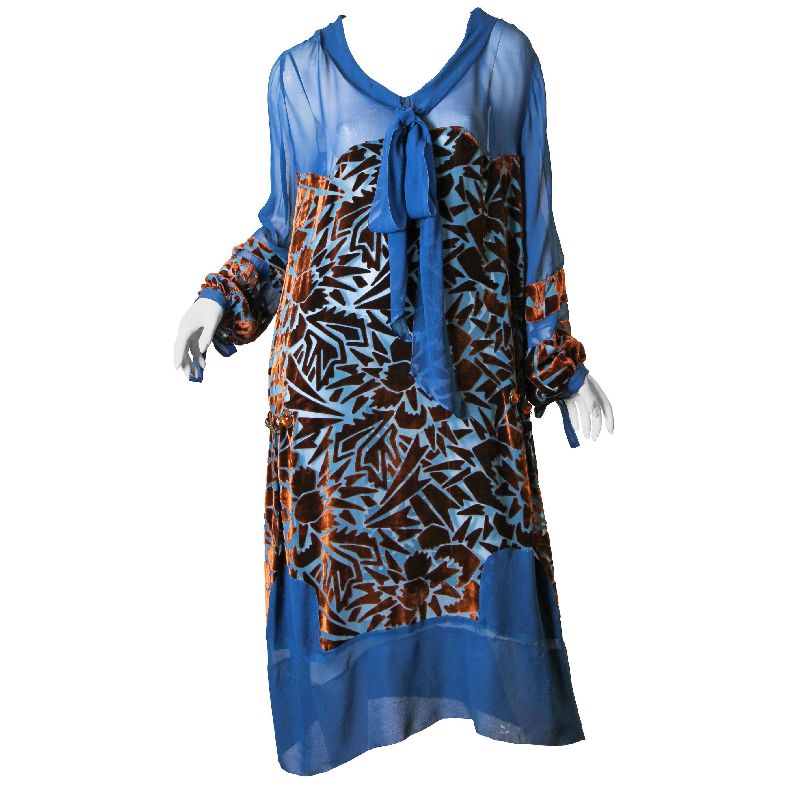 1920s Raoul Dufy style Silk Velvet Dress