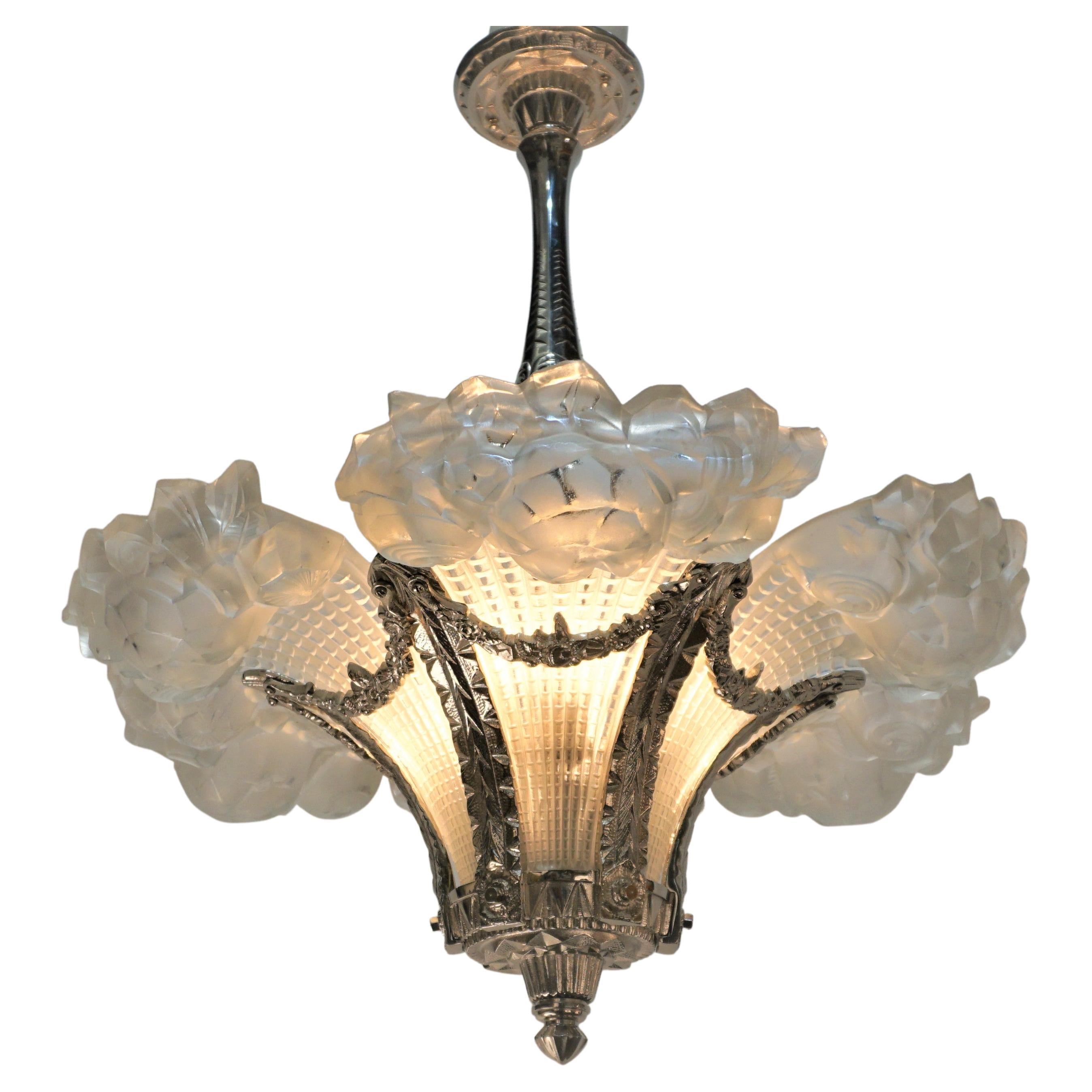 1920's Rare Art Deco Chandelier  For Sale