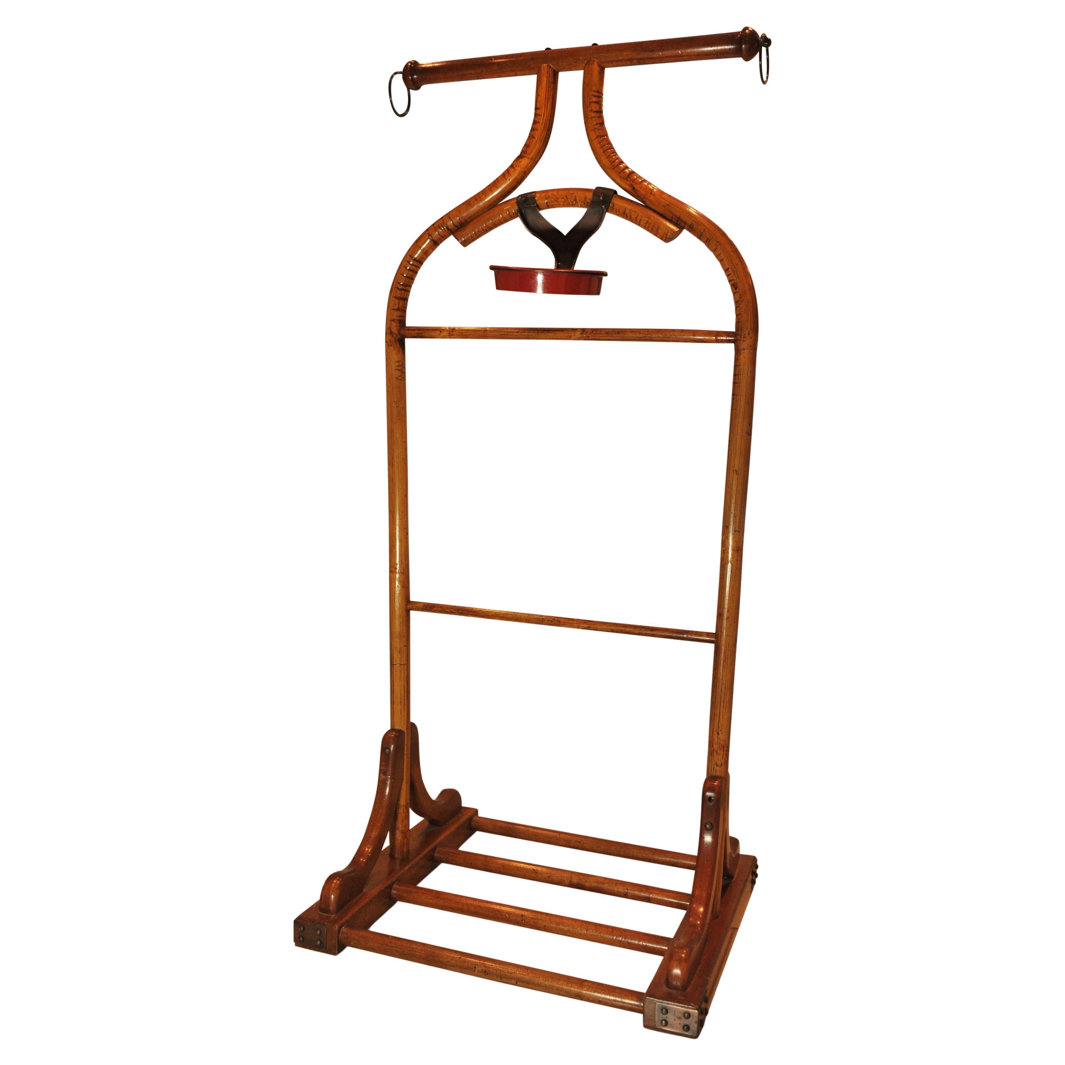 1920's Rare Art Deco Grand Ritz Hotel Simulated Bamboo & Wood Valet Stand For Sale