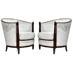 1920s Rare Art Deco Pair of Round Back Armchairs French Design by Paul Follot