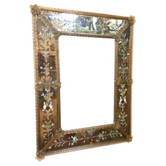 Antique 1920s Rare Hand-Painted Murano Glass Rectangular Venetian Wall Mirror