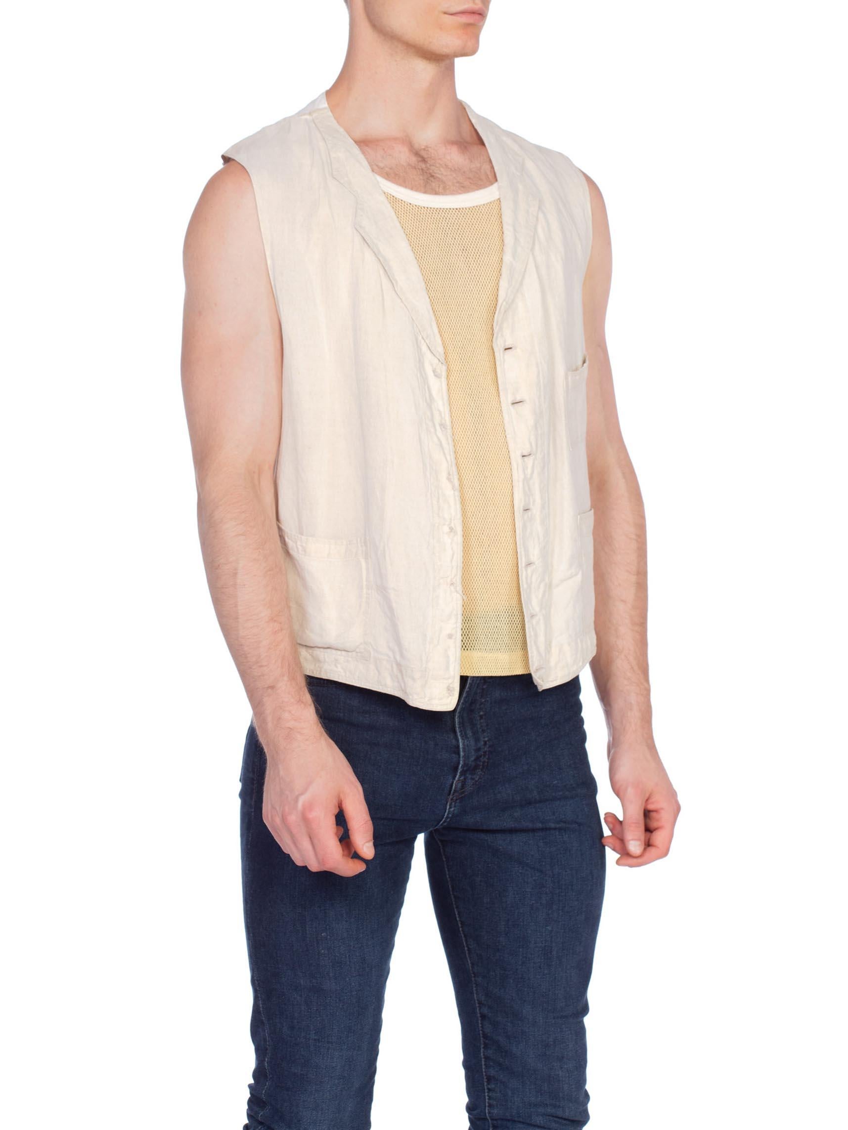 Rare Mens Antique 1910/20's Linen And Cotton Vest