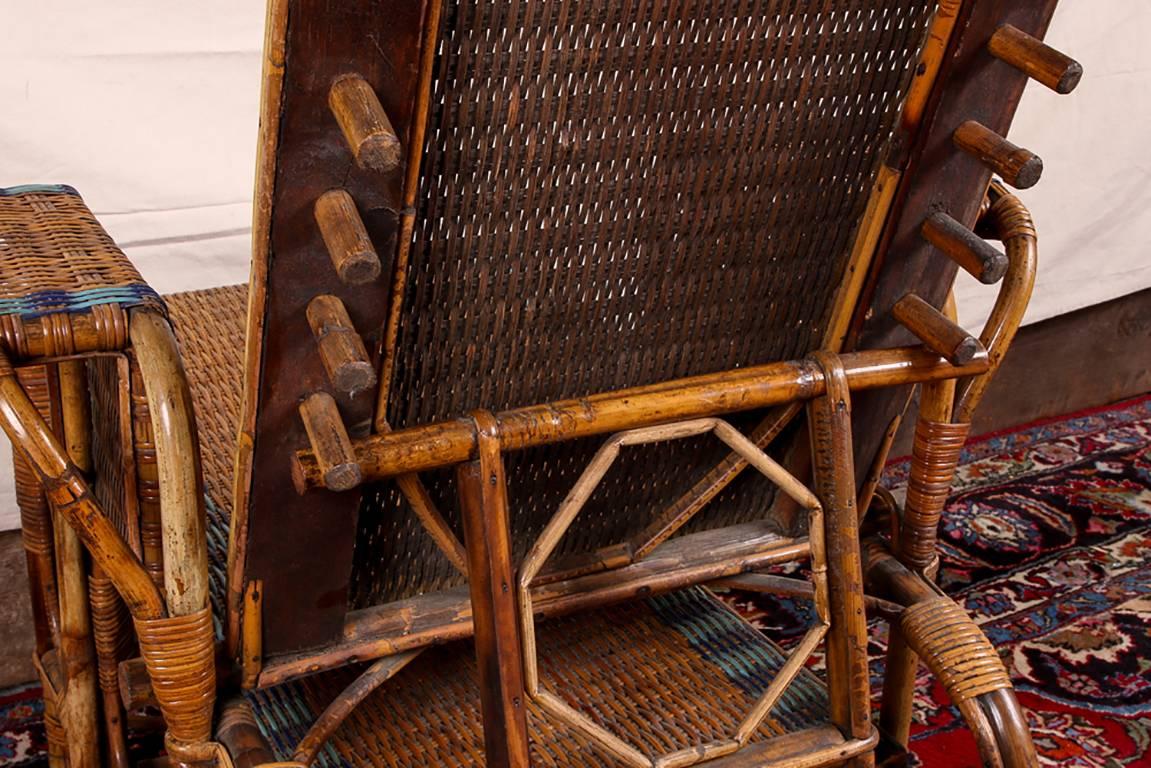 1920s Rattan and Wicker Lounge Chair with Ottoman 5