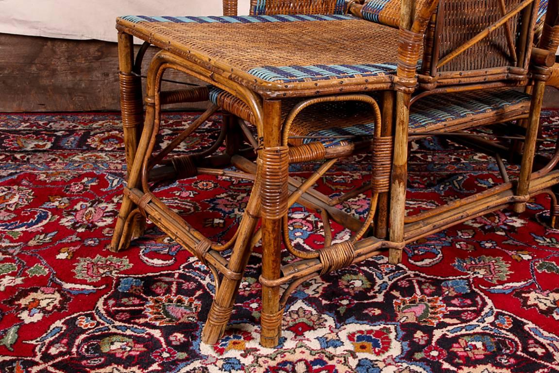 Adirondack 1920s Rattan and Wicker Lounge Chair with Ottoman