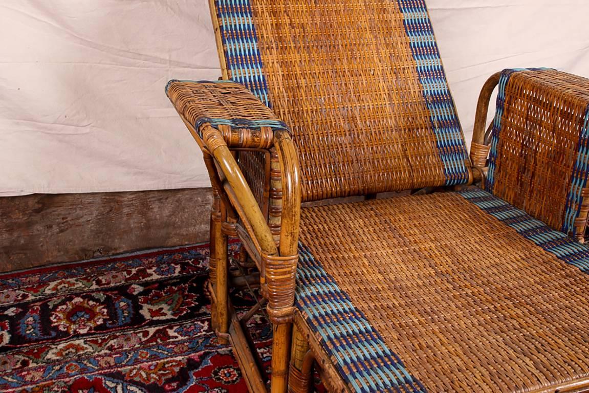 1920s Rattan and Wicker Lounge Chair with Ottoman 2