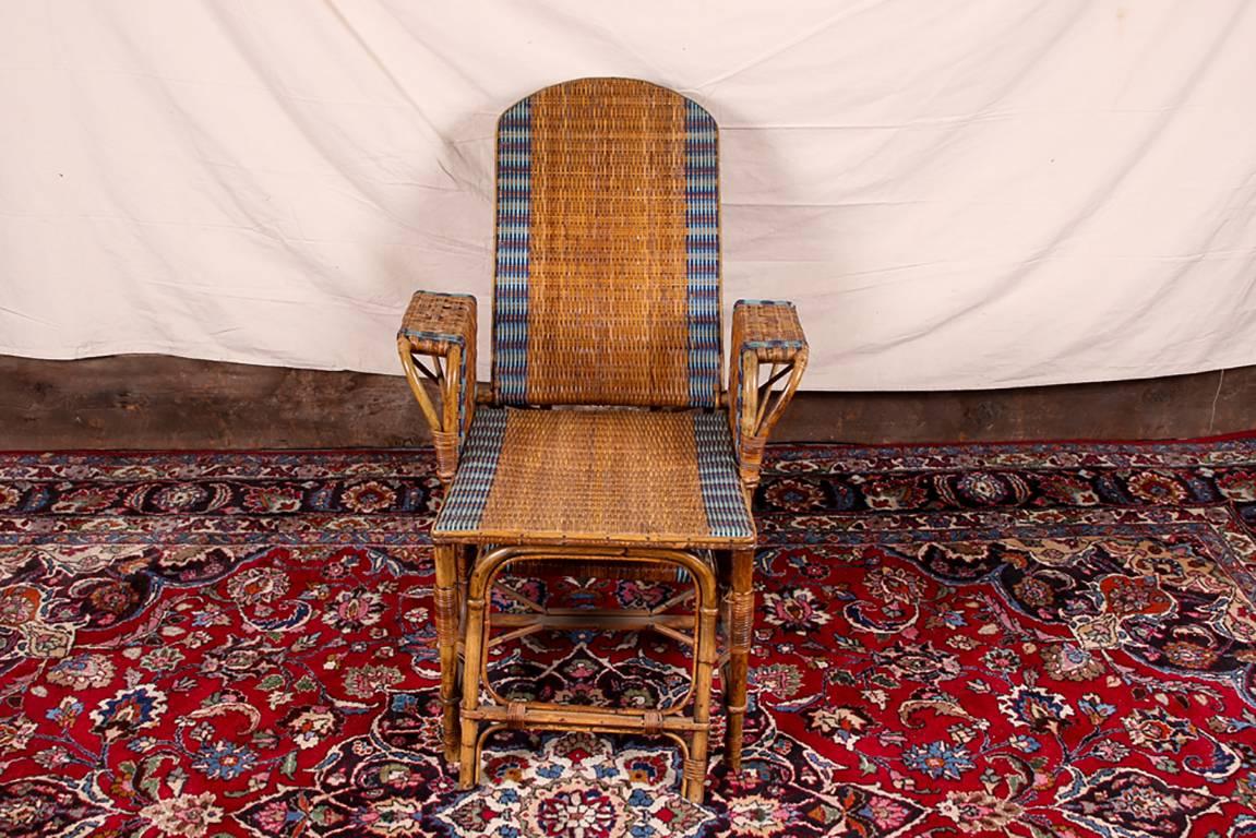 1920s Rattan and Wicker Lounge Chair with Ottoman 3