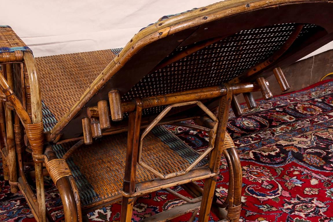 1920s Rattan and Wicker Lounge Chair with Ottoman 4
