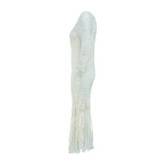 1920s Rayon Cream Crochet Maxi-Dress with Fringe Hem