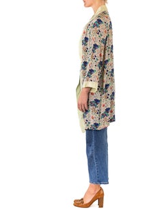 1920S Rayon Crepe De Chine Tropical Print Cardigan Top