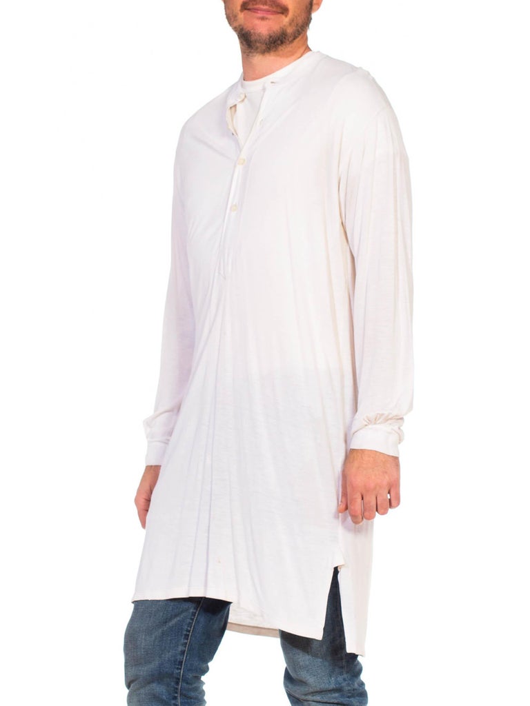 1920S Recenia White Cotton Blend Jersey Men's Collarless Under Shirt ...