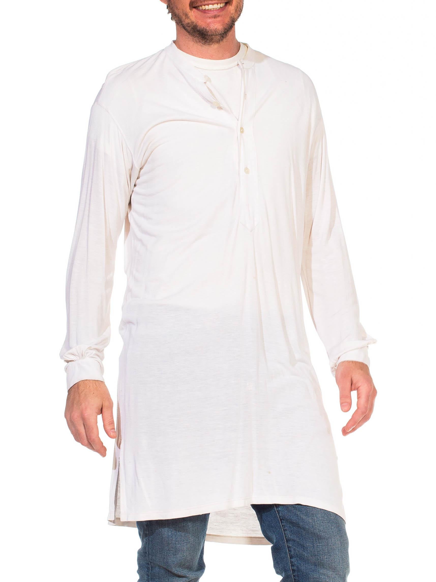 Gray 1920S Recenia White Cotton Blend Jersey Men's Collarless Under Shirt For Sale