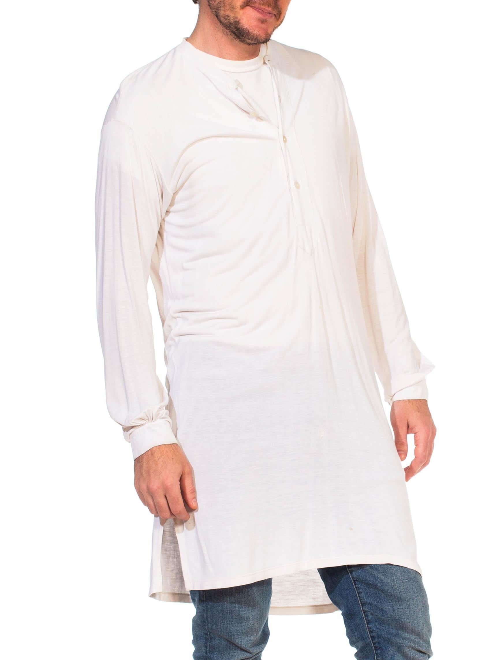 1920S Recenia White Cotton Blend Jersey Men's Collarless Under Shirt In Excellent Condition For Sale In New York, NY
