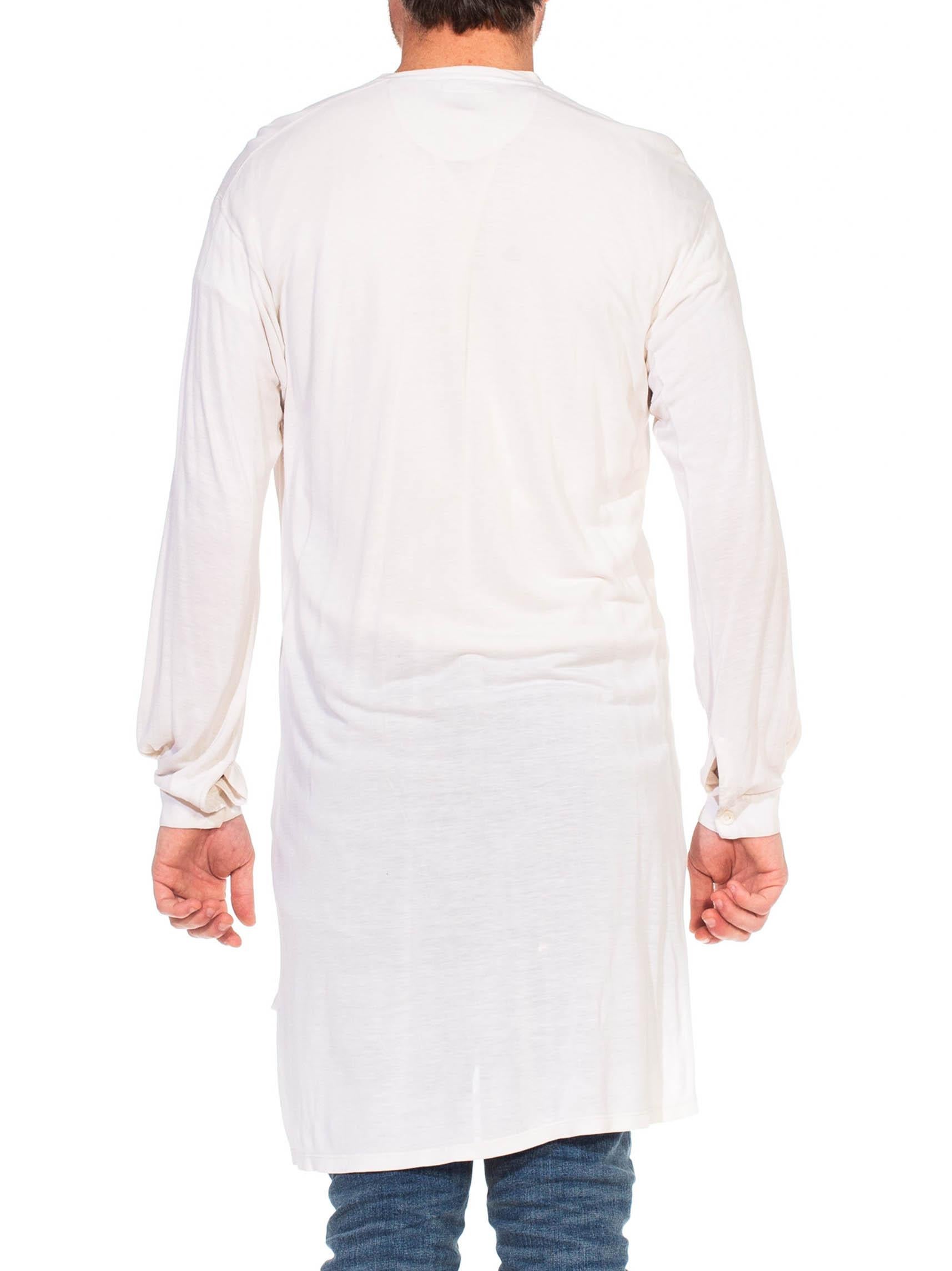 1920S Recenia White Cotton Blend Jersey Men's Collarless Under Shirt For Sale 1