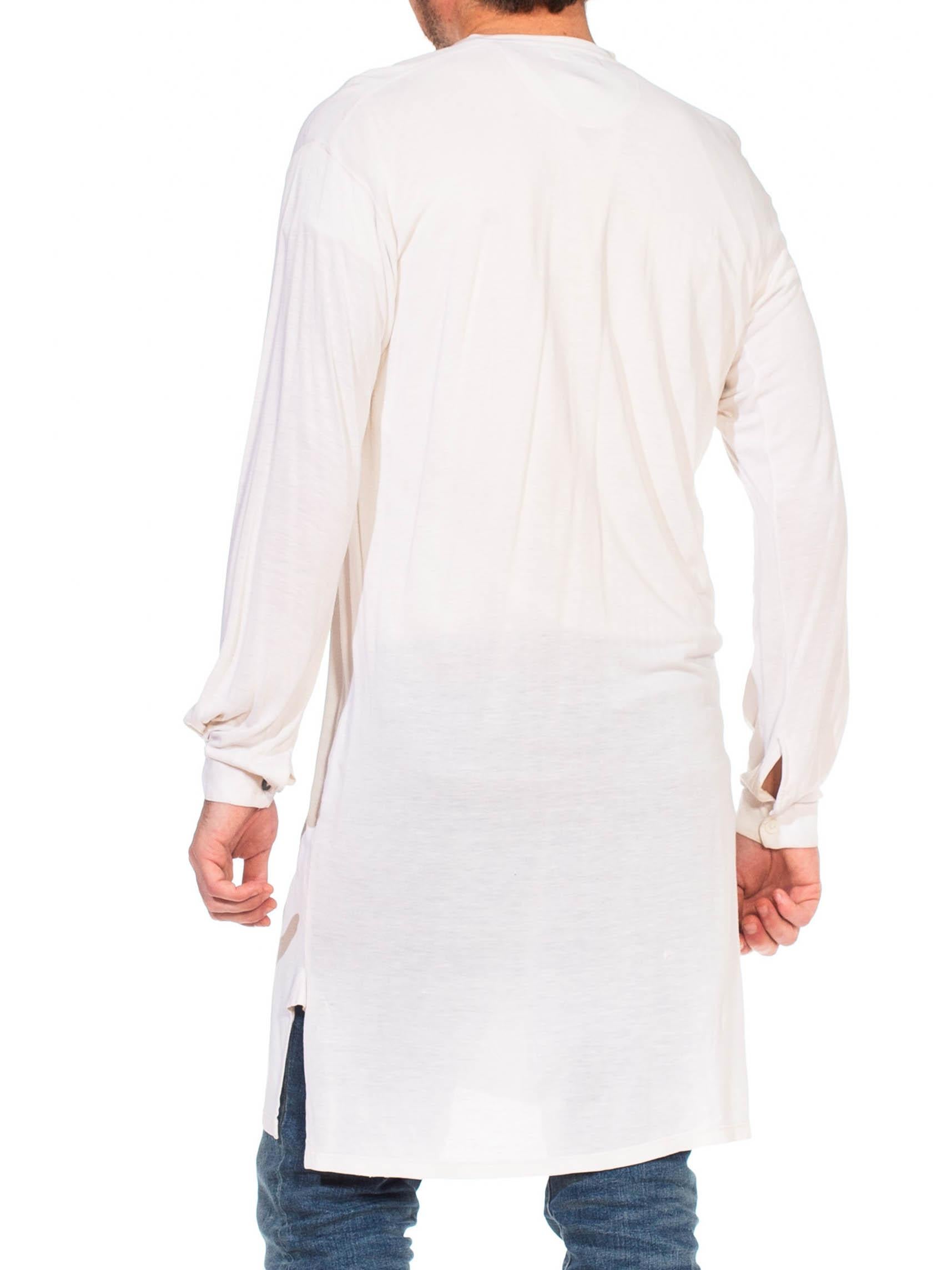 1920S Recenia White Cotton Blend Jersey Men's Collarless Under Shirt For Sale 2