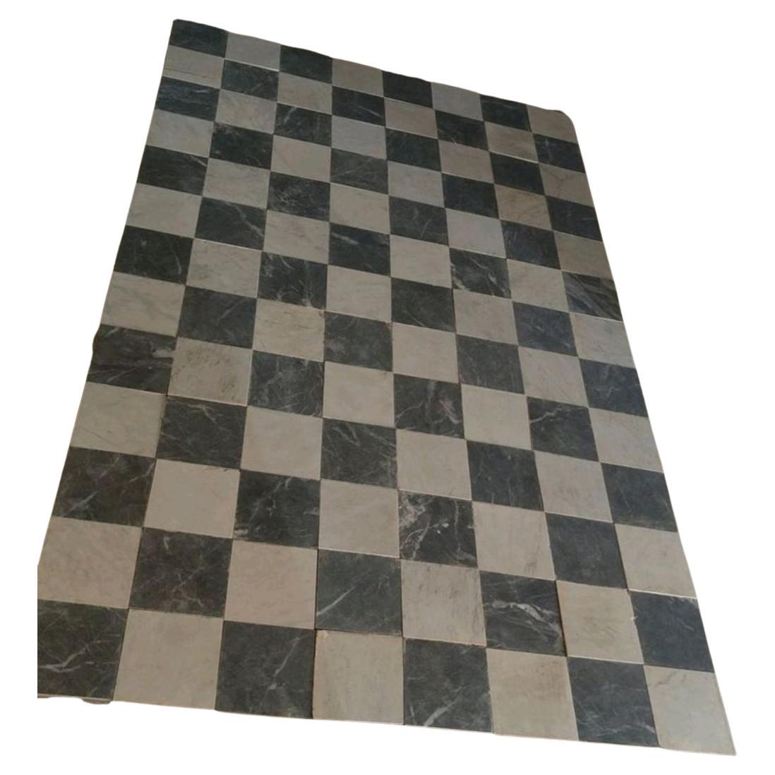 1920s Reclaimed Italian Carrara Bianco and Nero Marble Checker Flooring Tile For Sale