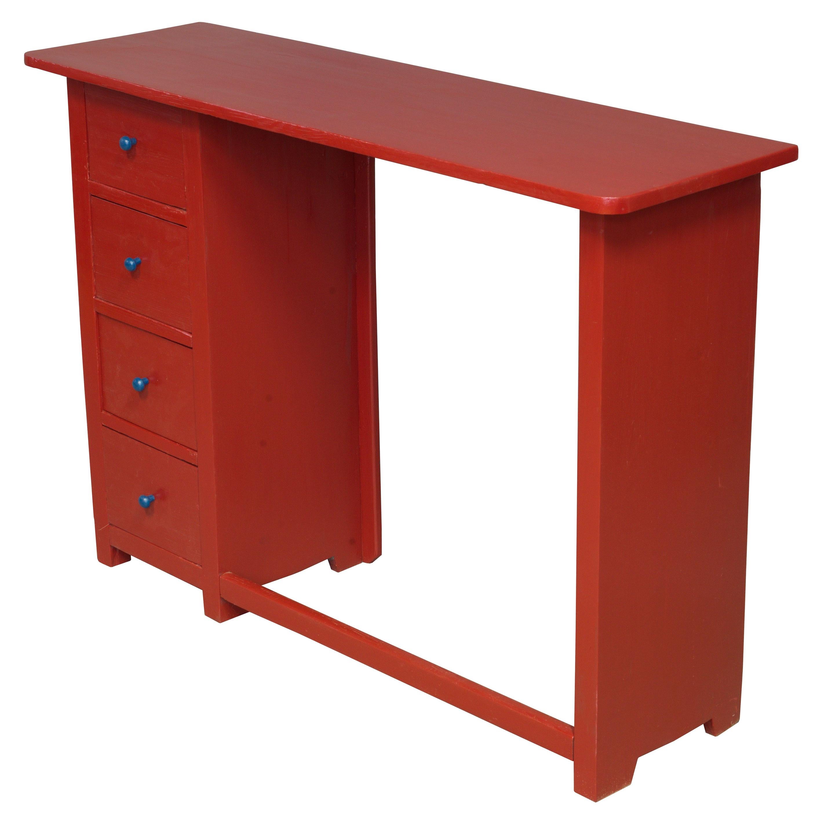 Czech 1920's Red and Blue Wooden Desk For Sale