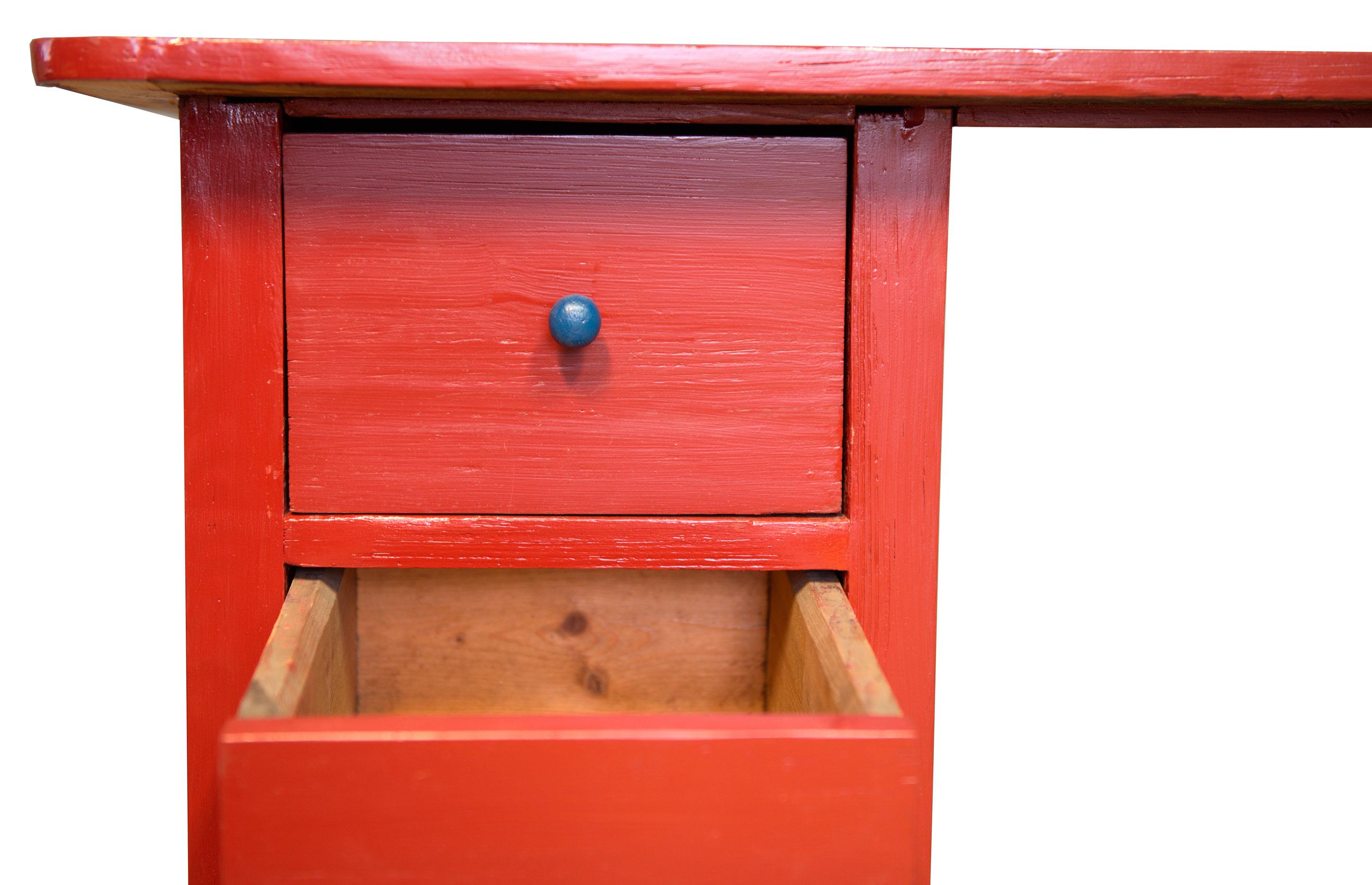 1920's Red and Blue Wooden Desk In Good Condition For Sale In Brno, CZ