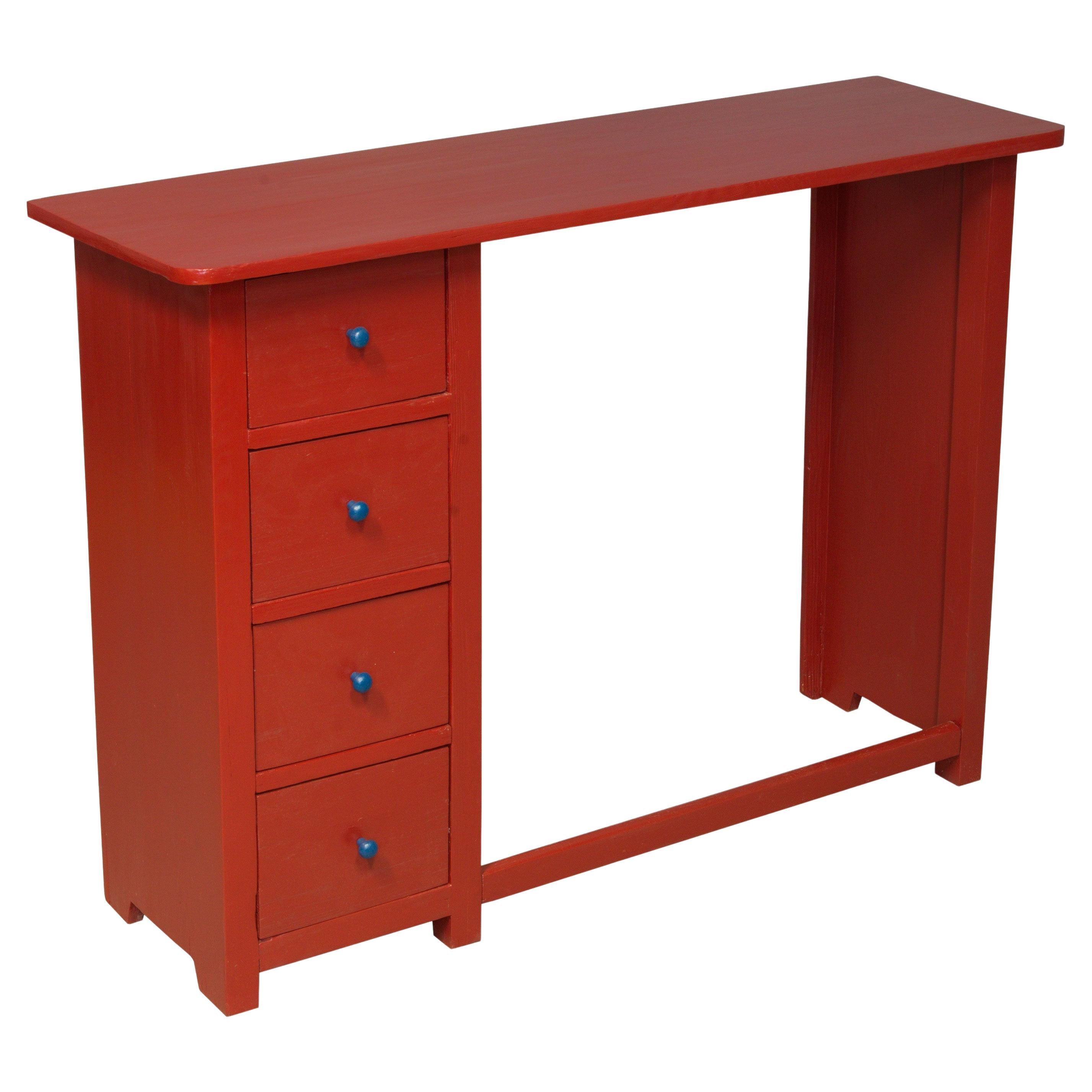 1920's Red and Blue Wooden Desk For Sale