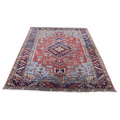 1920s Red Antique Persian Heriz Pure Wool Hand Knotted Oriental Rug - 4'9" x 6'3