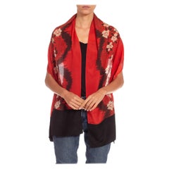 Foulard imprimé en soie rouge et noire à fleurs de cerisier, 1920S