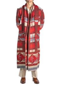 1920S Red & Blue Wool/Cotton Mens Robe