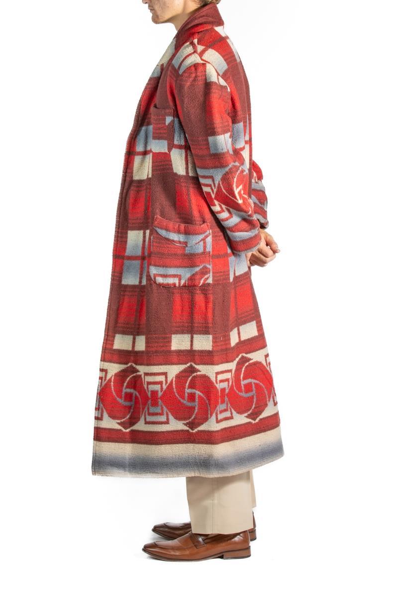 Brown 1920S Red & Blue Wool/Cotton Mens Robe For Sale