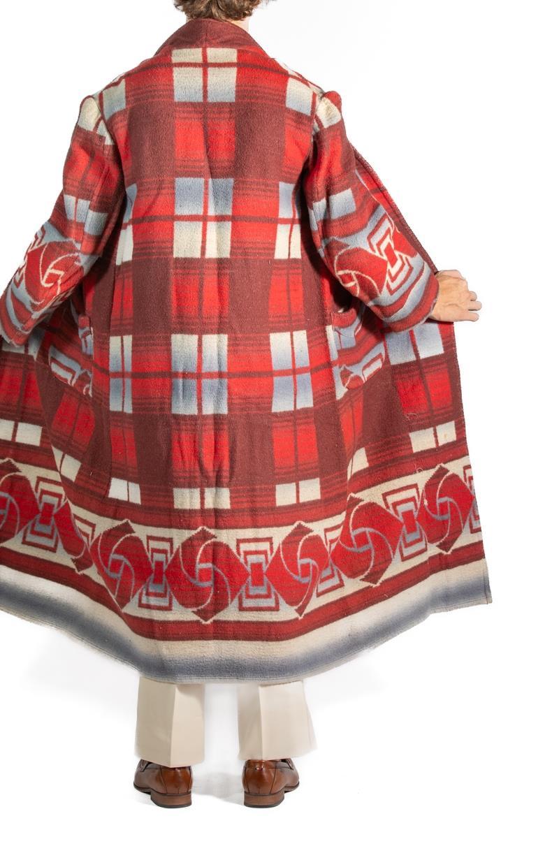 Men's 1920S Red & Blue Wool/Cotton Mens Robe For Sale