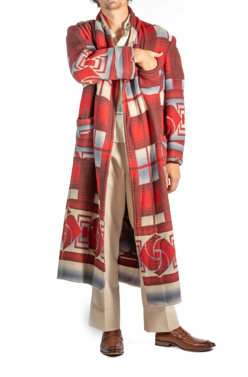 1920S Red & Blue Wool/Cotton Mens Robe For Sale 1