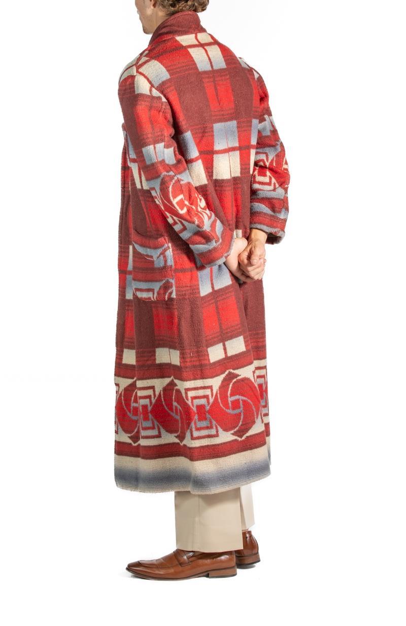 1920S Red & Blue Wool/Cotton Mens Robe For Sale 2