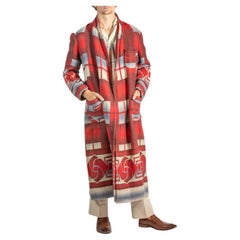 1920S Red & Blue Wool/Cotton Mens Robe