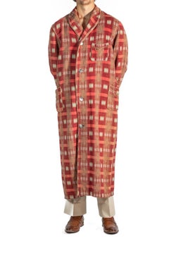 1920S Red & Brown Plaid Wool/Cotton Mens Robe