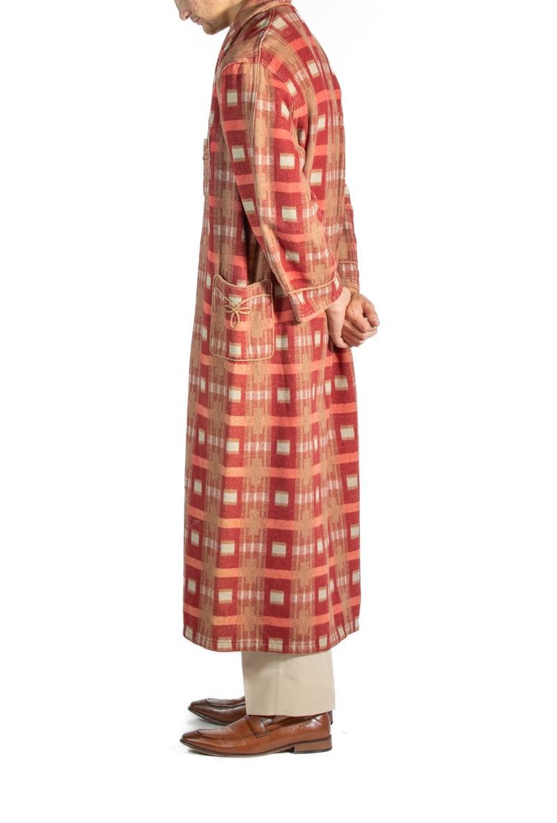 Pink 1920S Red & Brown Plaid Wool/Cotton Mens Robe For Sale