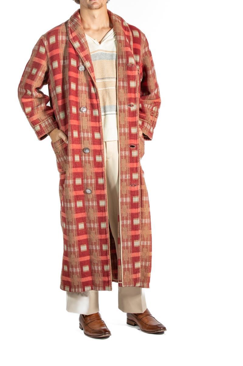 Men's 1920S Red & Brown Plaid Wool/Cotton Mens Robe For Sale