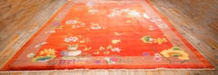1920s Red Field Modern Floral Antique Chinese Knotted Wool Art Deco Carpet Rug