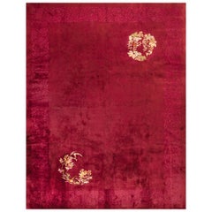 1920s Red Open Field Floral Antique Chinese Art Deco Rug 9
x11
7" Carpet